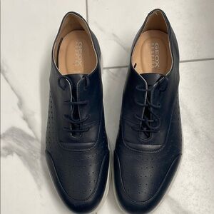 Geox Dark Navy Blue Leather Lace-Up Footwear